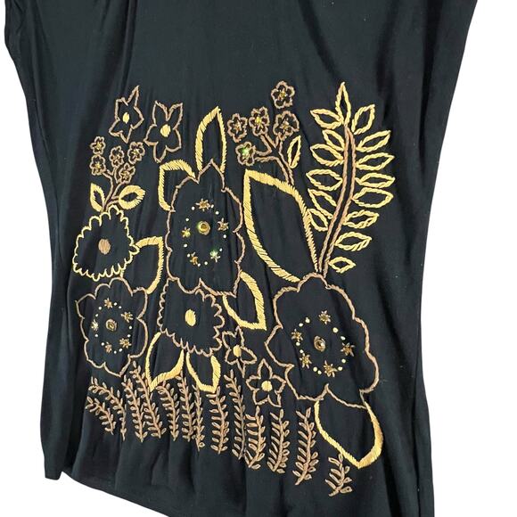 Soul Revival Shirt Womens S Black Tan Embroidered Leather Trim Western Boho Top - Picture 3 of 13